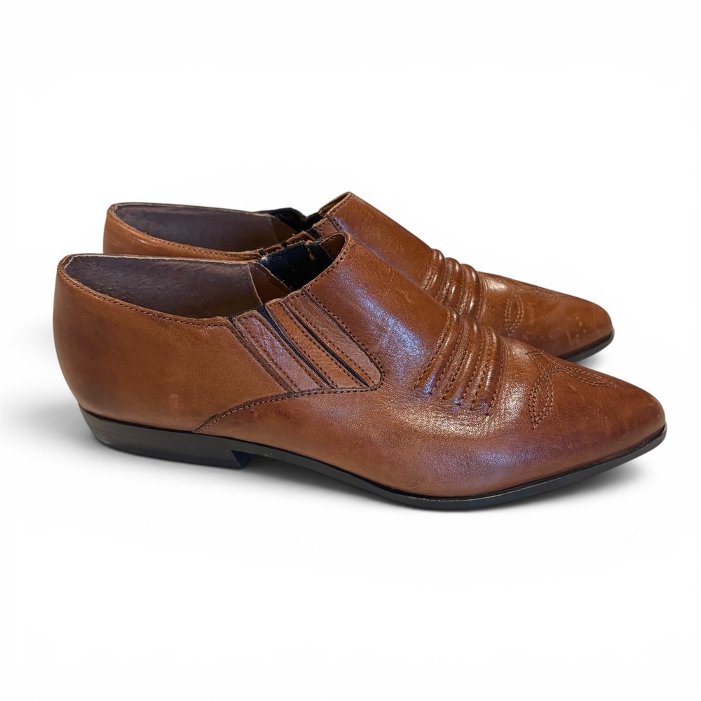 ellemenno Womens Cognac Brown Leather Western Pointed Toe Loafers Size 8M Brazil